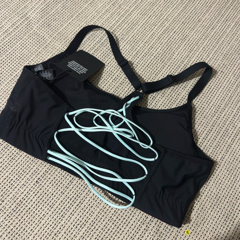 Savage X Fenty Black Sports Bra with Mint Accents